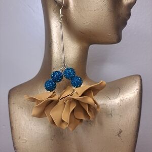Elegant Blue and Tan Dangle Earrings